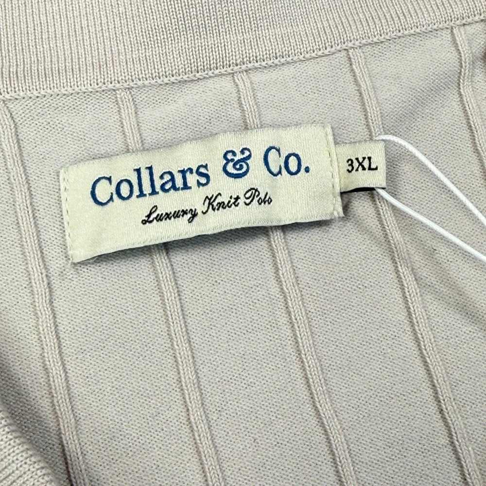 Collars & Co Mens Size 3XL Polo Shirt Beige Ribbed Luxury Knit Silk Blend NWT